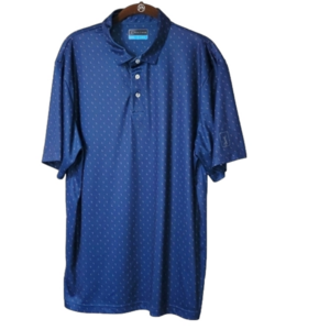 PGA TOUR mens' polo golf shirt, EUC, classic navy with fine print, size Large